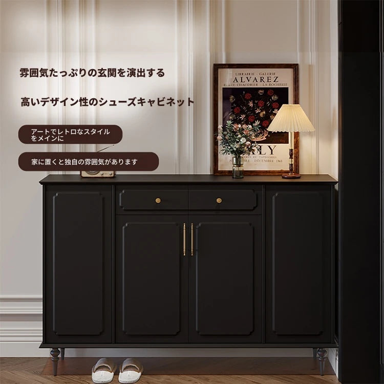 シックなデザインのブラックキャビネット - 高級感あふれる収納家具でお部屋をスタイリッシュに演出！ hmz-4955