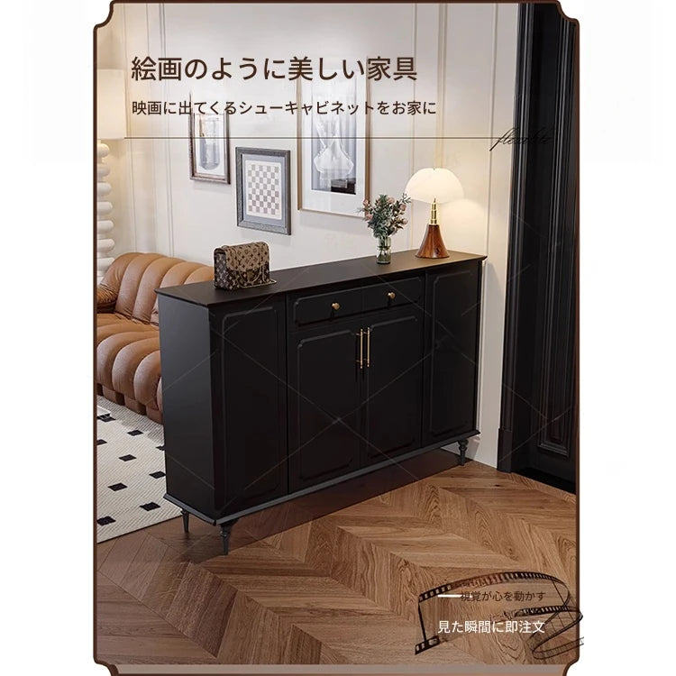 シックなデザインのブラックキャビネット - 高級感あふれる収納家具でお部屋をスタイリッシュに演出！ hmz-4955