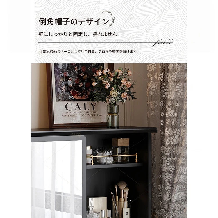 無垢材ガラス製ドレッサー｜エレガントなデザインと広々収納で美しさを引き立てるコスメ台 hmz-4960
