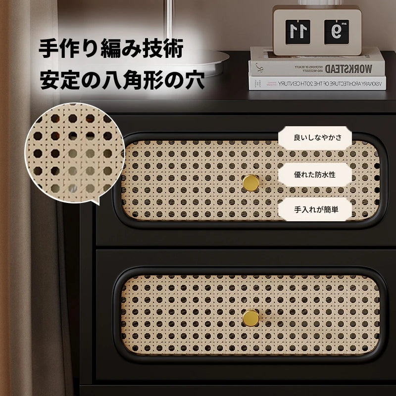 無垢材と強化ガラスのシンプルでスタイリッシュなナイトテーブル - 押し入れ付きデザイン hmz-4961