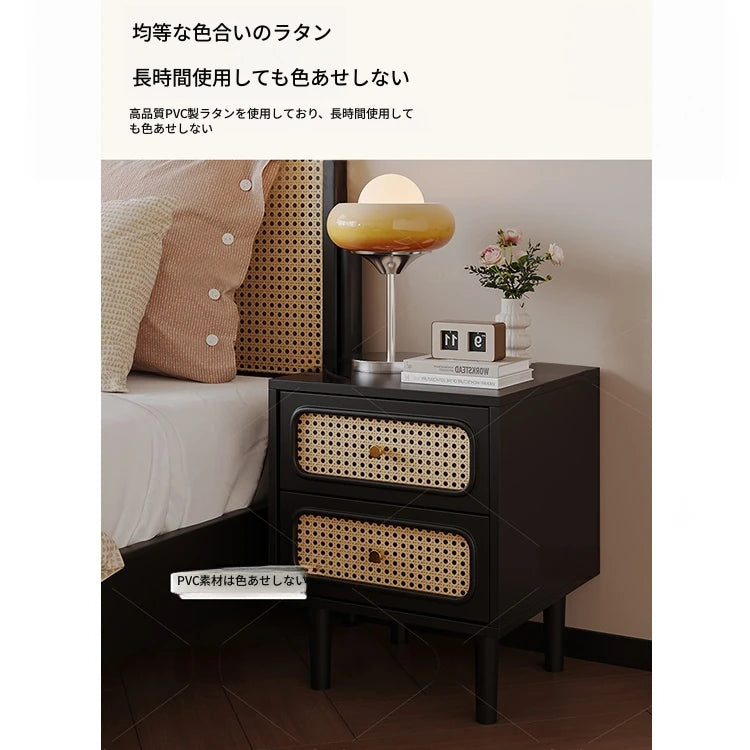 無垢材と強化ガラスのシンプルでスタイリッシュなナイトテーブル - 押し入れ付きデザイン hmz-4961