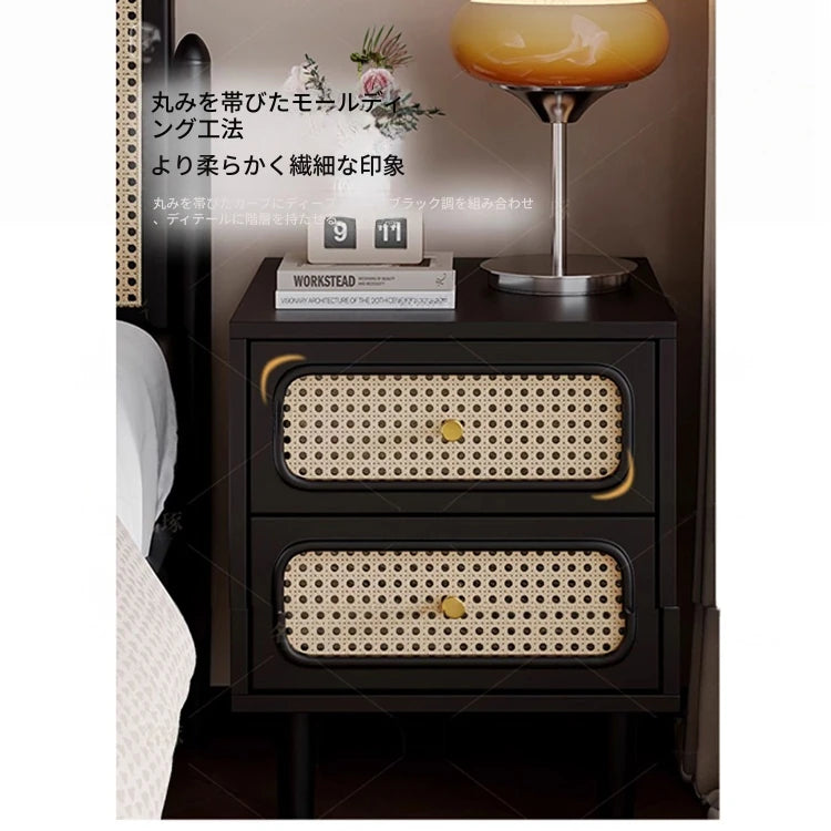 無垢材と強化ガラスのシンプルでスタイリッシュなナイトテーブル - 押し入れ付きデザイン hmz-4961