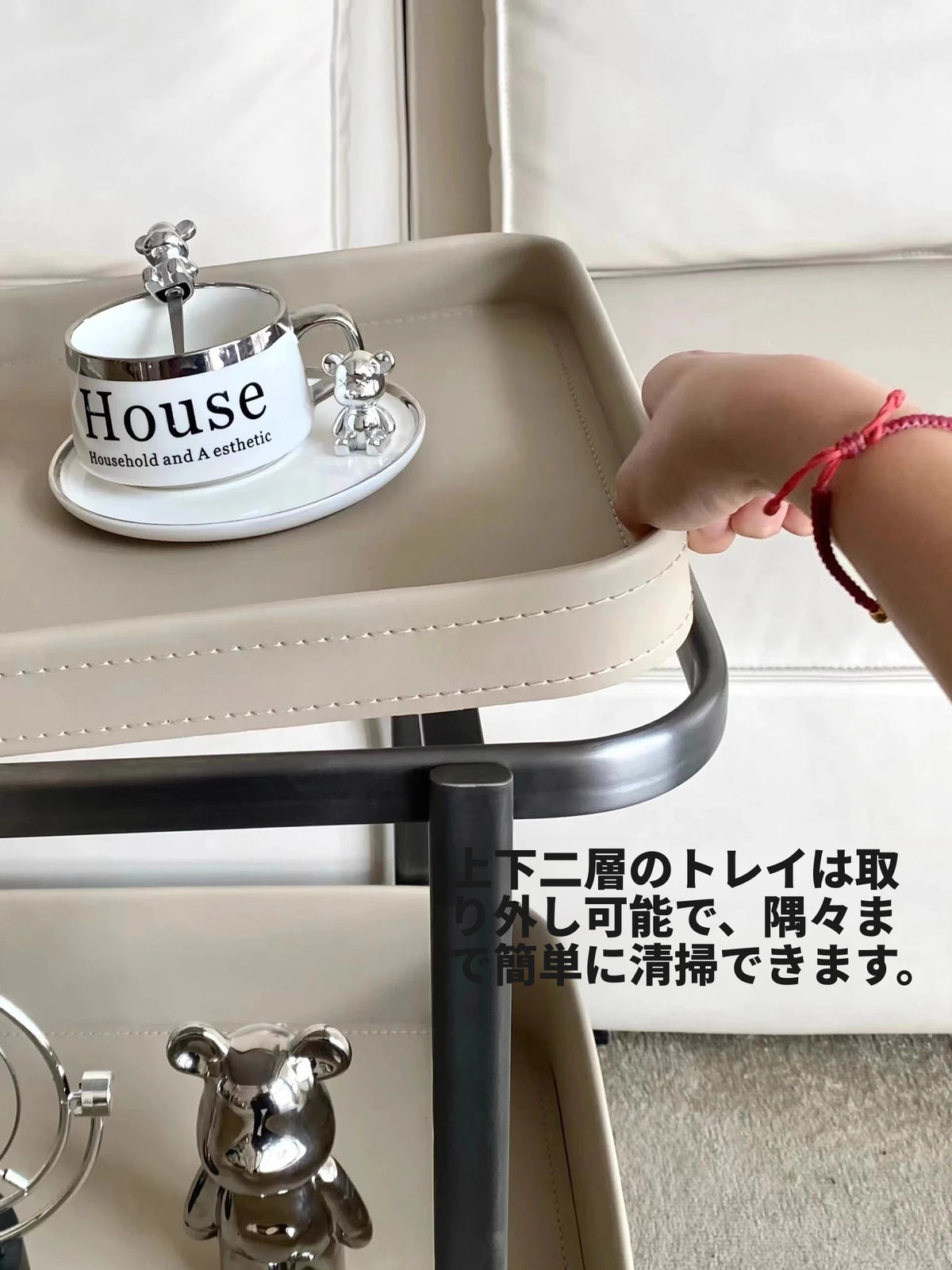 ステンレス製合成皮革センターテーブル｜おしゃれで機能的なリビング家具｜モダンデザインのキャスターテーブル hqy-5201