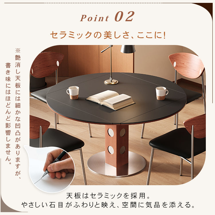 無垢材バウハウスデザイン 多機能ダイニングテーブル セラミック天板 正方形折りたたみラウンド hsgmy-5726