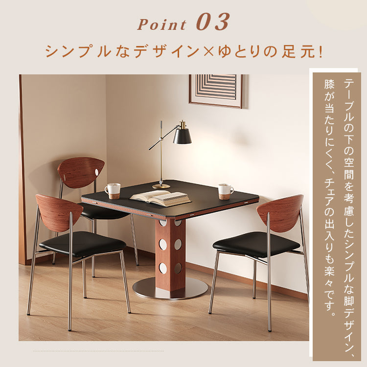 無垢材バウハウスデザイン 多機能ダイニングテーブル セラミック天板 正方形折りたたみラウンド hsgmy-5726