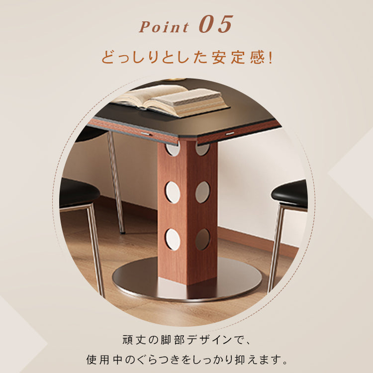 無垢材バウハウスデザイン 多機能ダイニングテーブル セラミック天板 正方形折りたたみラウンド hsgmy-5726