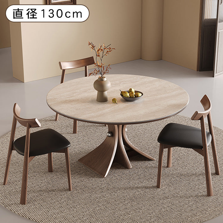 コンパクト住宅向け モダンシンプル 無垢材 侘寂風 ドウセキ セラミック天板ラウンドテーブル hsgmy-5736