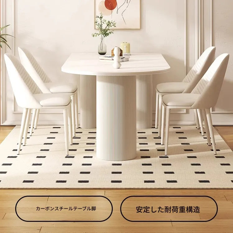 セラミック天板ダイニングテーブル ミルクカラー モダンシンプル アイランド型 一体型楕円形 小型家用 hsjh-3511