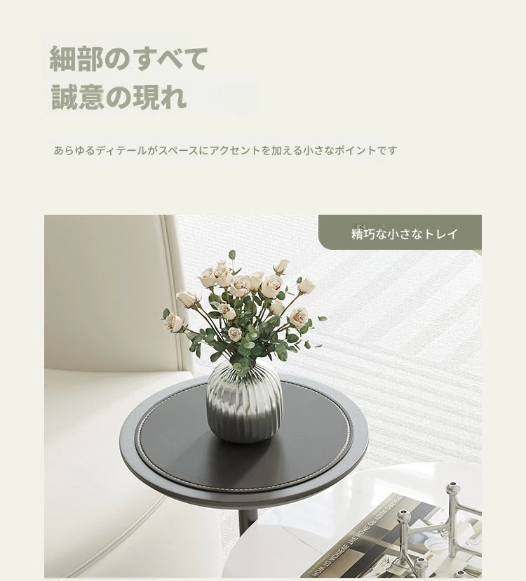 セラミック製モダンセンターテーブル - 合成皮革トリムデザイン、リビングルームに最適なスタイリッシュな家具 hsms-4911