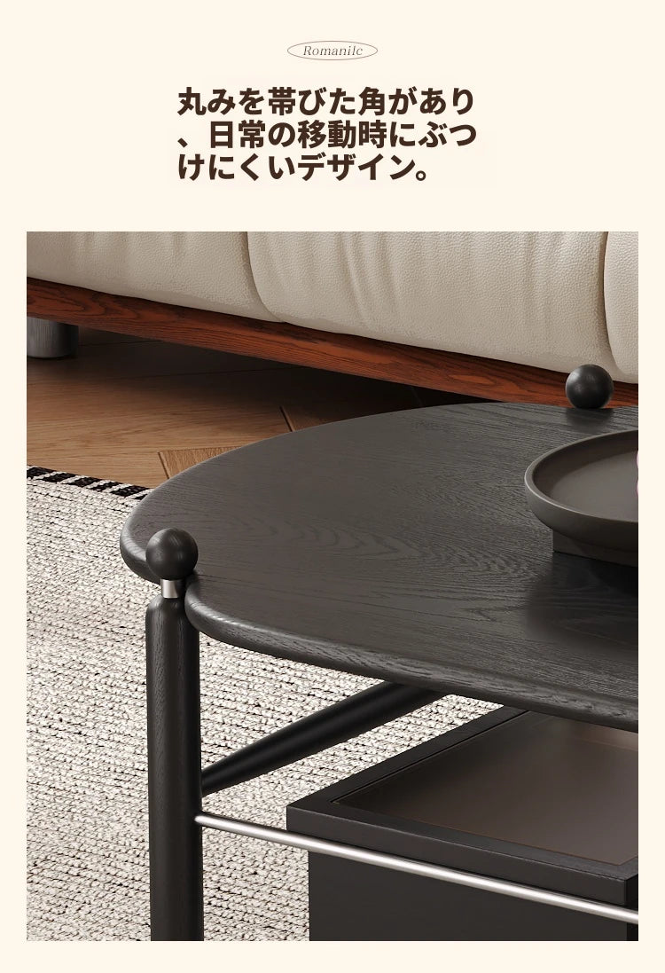 アッシュ材と合成皮革のスタイリッシュセンターテーブル｜収納付きモダンデザイン hsms-4919