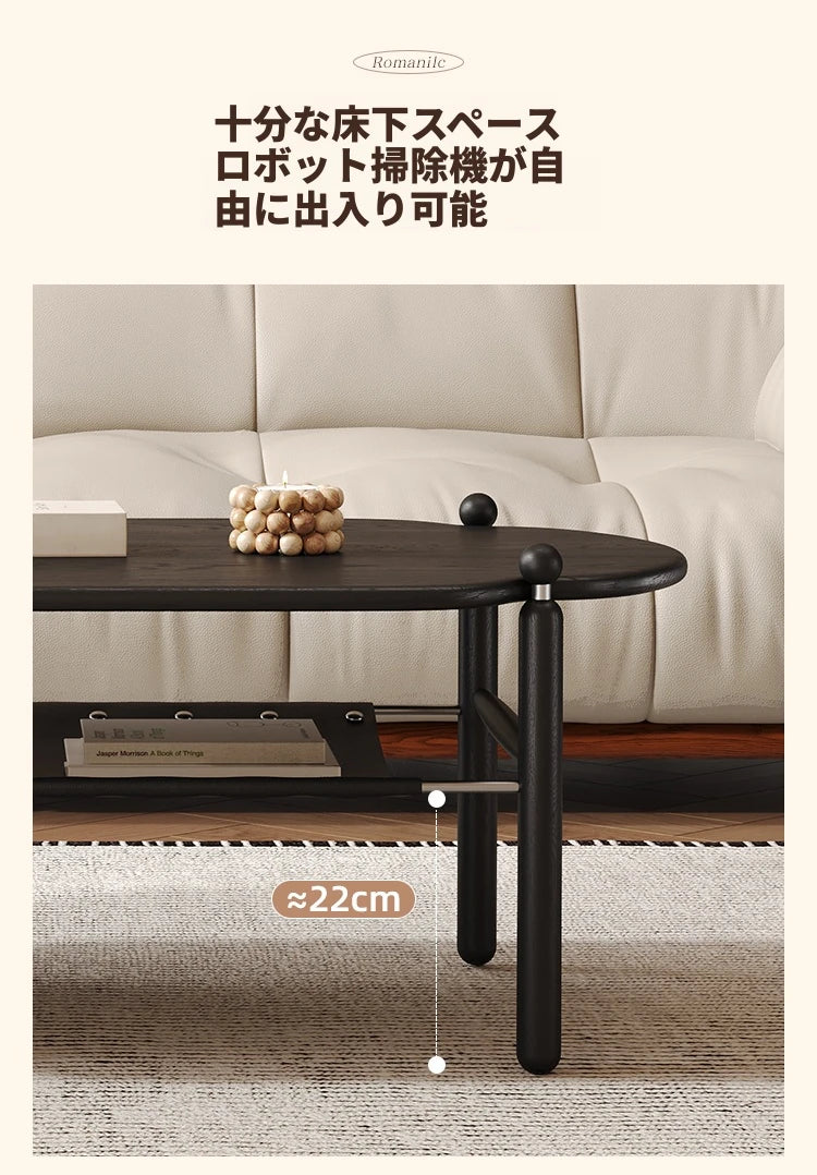 アッシュ材と合成皮革のスタイリッシュセンターテーブル｜収納付きモダンデザイン hsms-4919