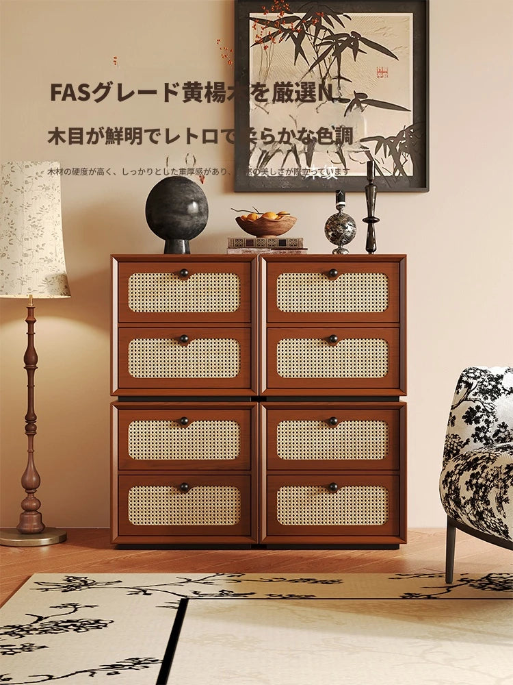 無垢材アッシュとラタン使用のスタイリッシュキャビネット｜収納力抜群のインテリア家具 hsms-4922