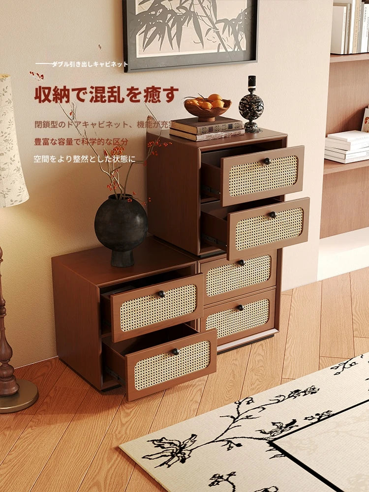 無垢材アッシュとラタン使用のスタイリッシュキャビネット｜収納力抜群のインテリア家具 hsms-4922