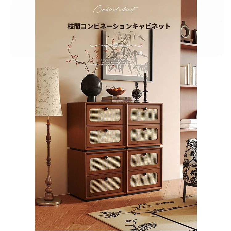 無垢材アッシュとラタン使用のスタイリッシュキャビネット｜収納力抜群のインテリア家具 hsms-4922