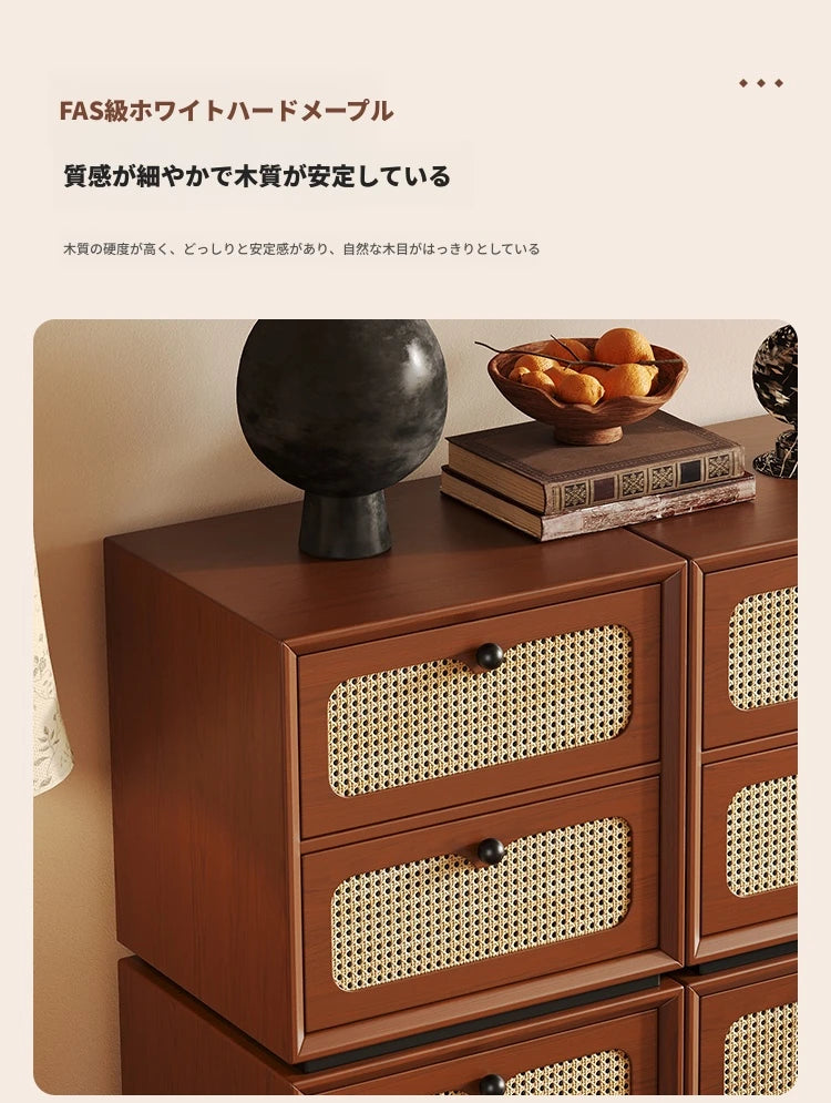 無垢材アッシュとラタン使用のスタイリッシュキャビネット｜収納力抜群のインテリア家具 hsms-4922