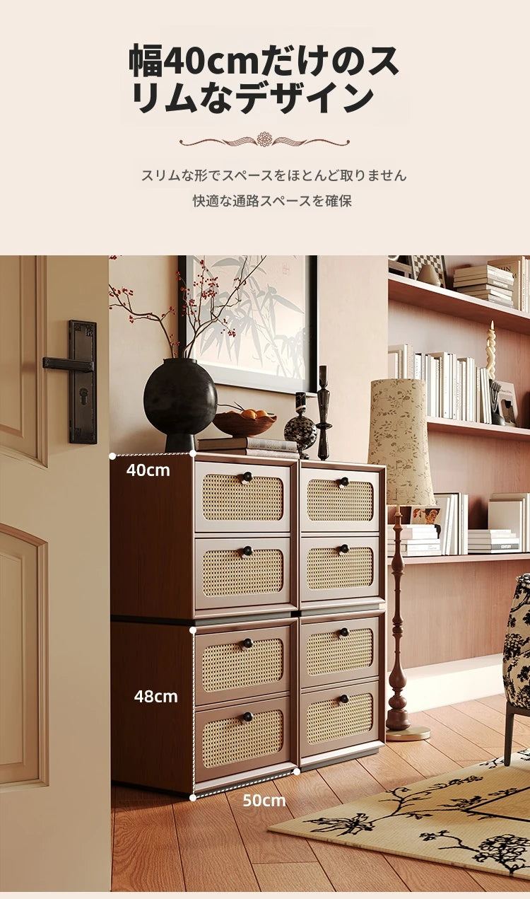 無垢材アッシュとラタン使用のスタイリッシュキャビネット｜収納力抜群のインテリア家具 hsms-4922