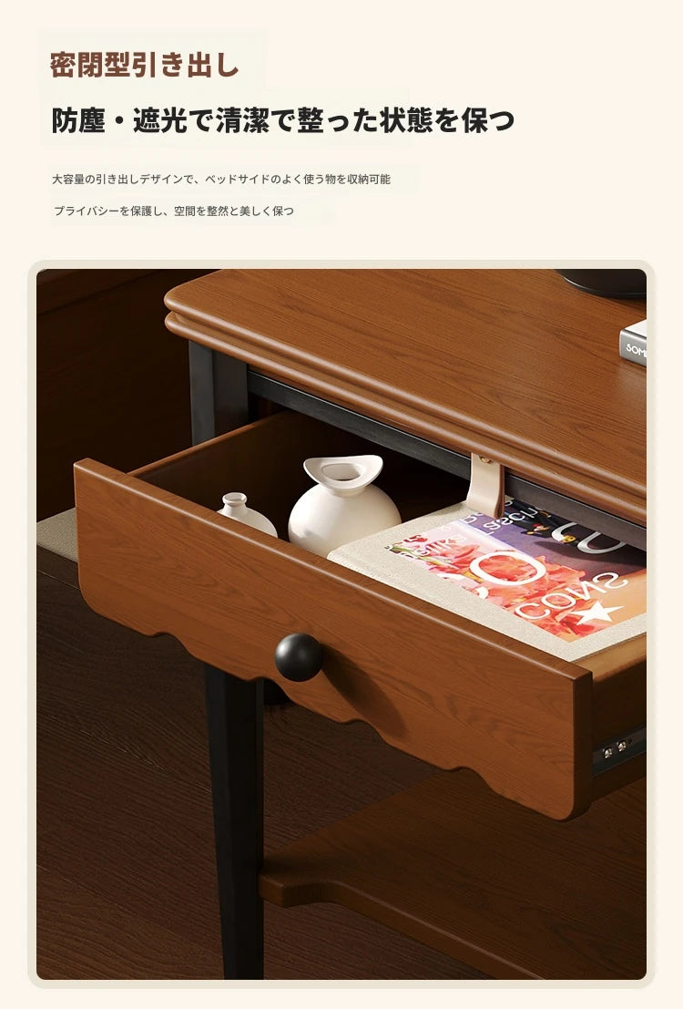 無垢材ナイトテーブル - シンプルでスタイリッシュなベッドサイド収納家具 hsms-4932