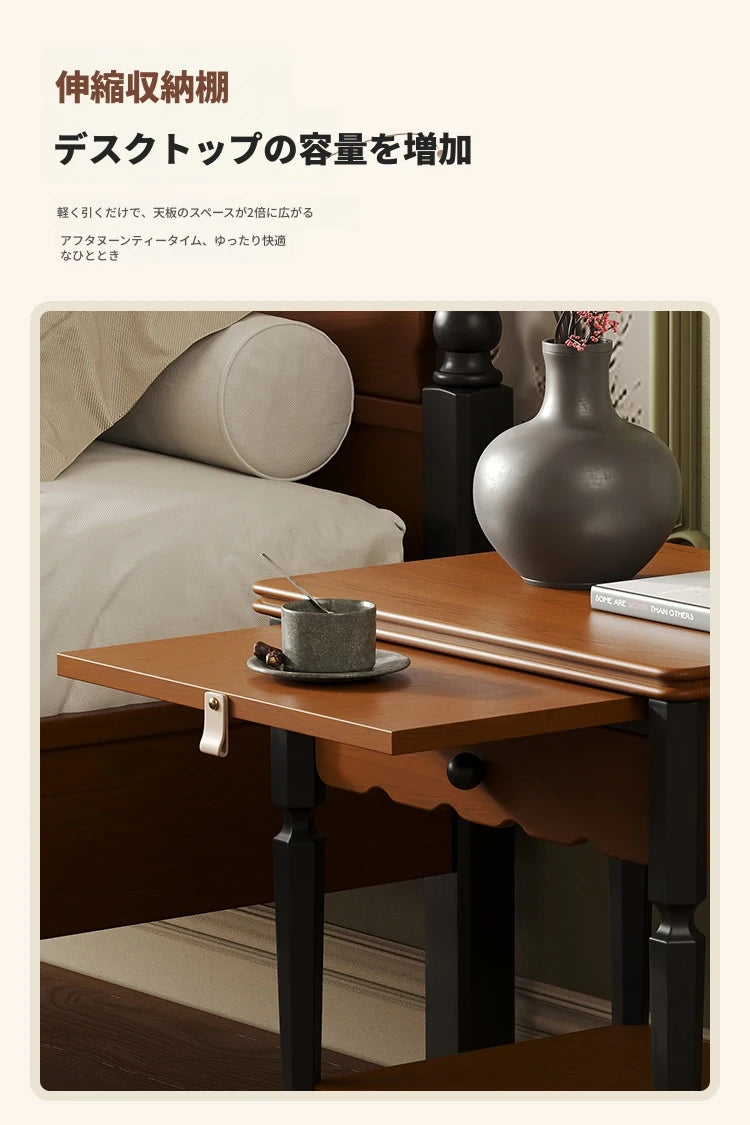 無垢材ナイトテーブル - シンプルでスタイリッシュなベッドサイド収納家具 hsms-4932