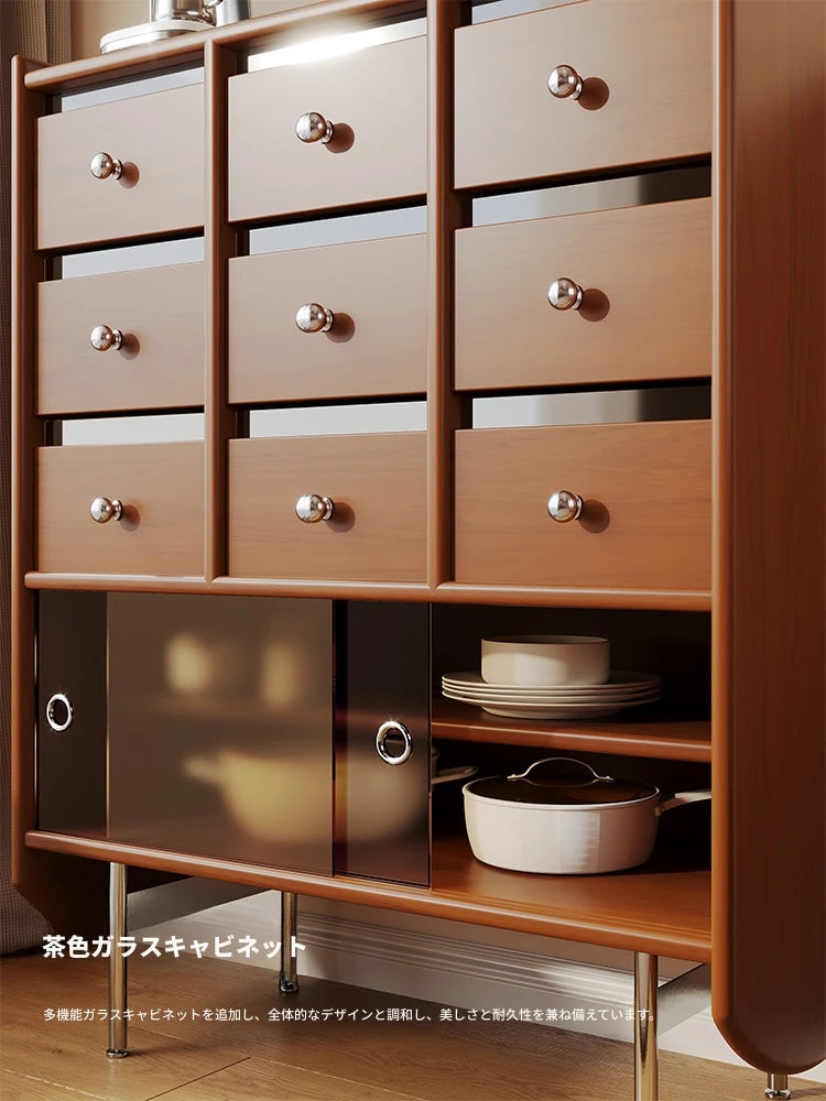 無垢材と強化ガラス使用のデザインキャビネット - スタイリッシュ収納家具 hsms-4935