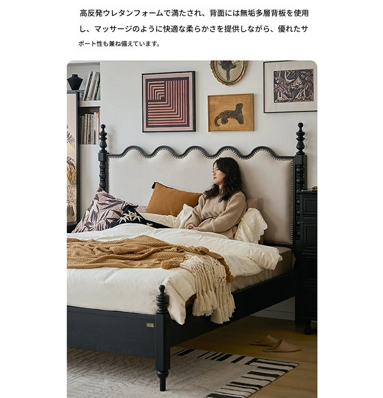 レッドオーク無垢材使用！エレガントなデザインの多層板ベッド - スエード仕上げで快適な睡眠空間を演出！ hsxz-2162