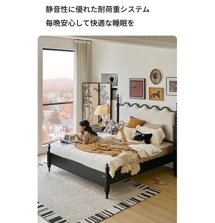 レッドオーク無垢材使用！エレガントなデザインの多層板ベッド - スエード仕上げで快適な睡眠空間を演出！ hsxz-2162