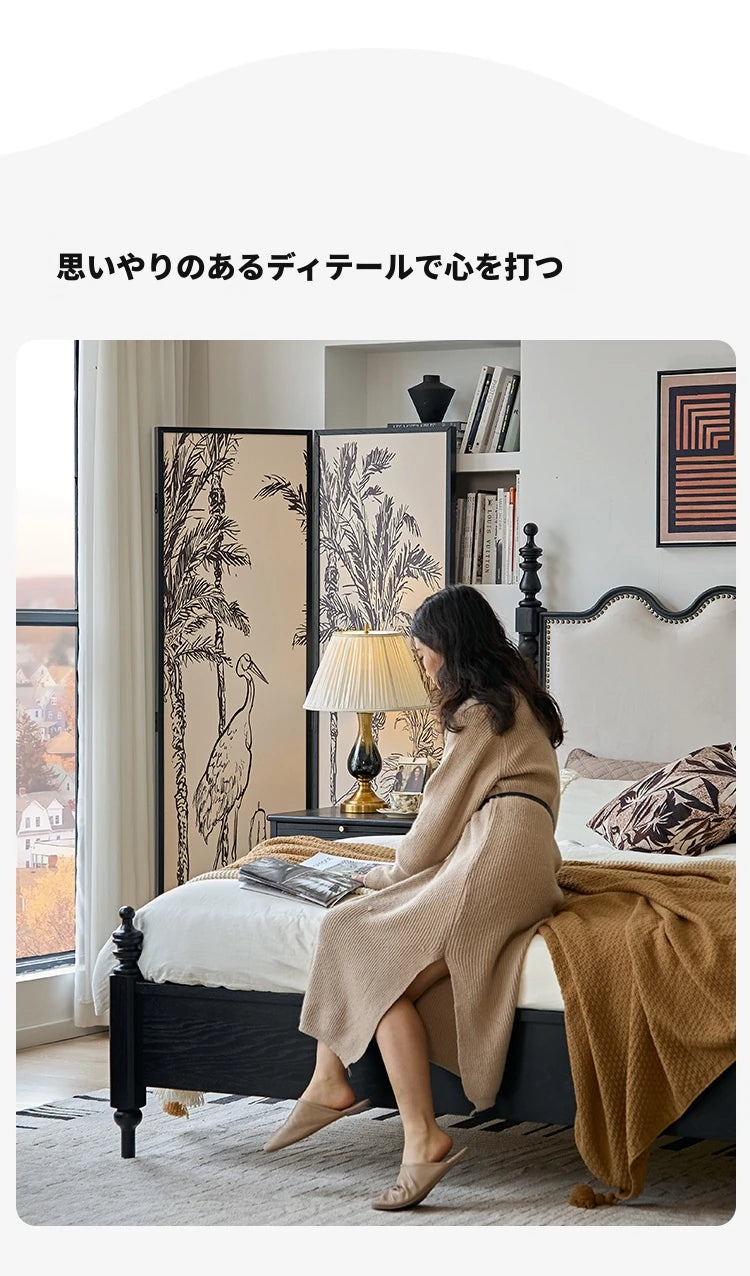 レッドオーク無垢材使用！エレガントなデザインの多層板ベッド - スエード仕上げで快適な睡眠空間を演出！ hsxz-2162