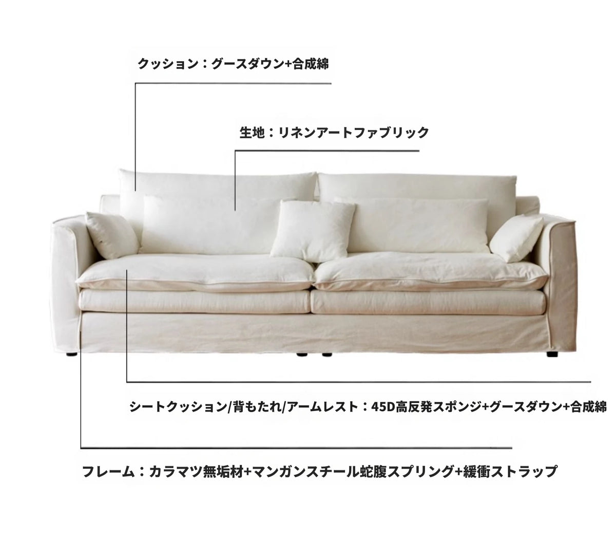 リネンダウンソファー｜上質な絹綿とパイン素材で作られたモダンなリビング空間を演出！ hsxz-2172