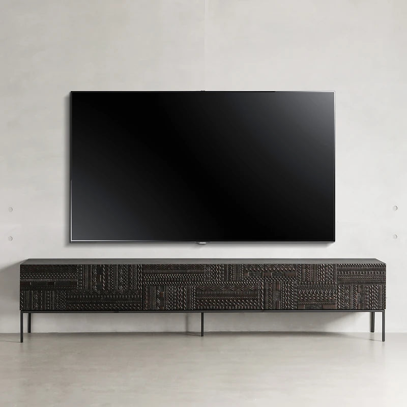 チーク調のモダンテレビ台 - 中密度繊維板製、スタイリッシュな収納キャビネット hsxz-2194