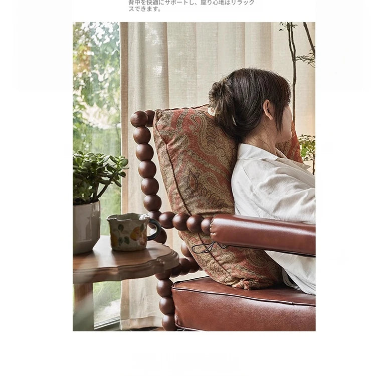 アッシュ材使用のクラシックチェア｜PUレザー&綿麻クッション付き｜デザイン性抜群のリビング家具 hsysg-4983