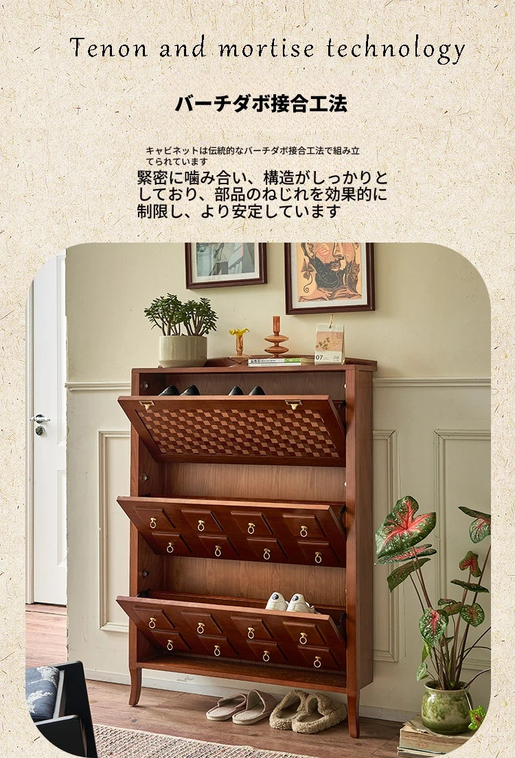 アッシュ材製モダンキャビネット｜チェックパターン扉付き収納家具｜スタイリッシュなインテリアに最適 hsysg-4992