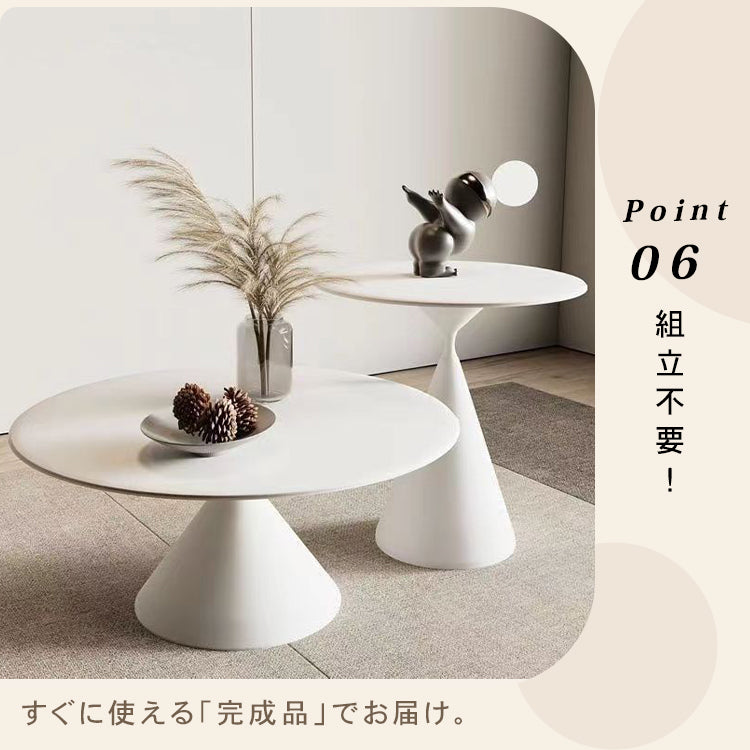 クリームカラーの小さなラウンドコーヒーテーブル 省スペース 寝室 ソファ横 ベッドサイド バルコニーにぴったりの新作ミニテーブル htt-3532