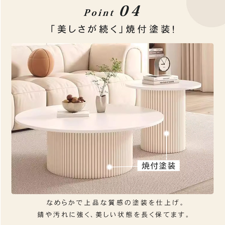 セラミック天板ローテーブル｜ミニマルモダン｜小スペース向け｜ミルキーホワイト｜円形センターテーブル htt-3842
