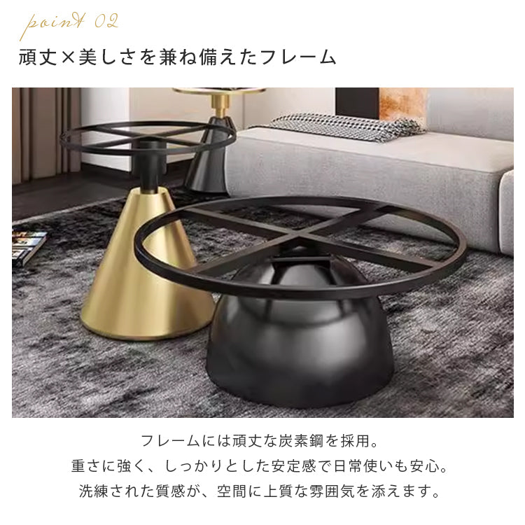 北欧ミニマル セラミック天板 ラウンドリビングテーブル 小スペース向け モダン＆ライトラグジュアリー 大理石調ソファサイドテーブル htt-3846