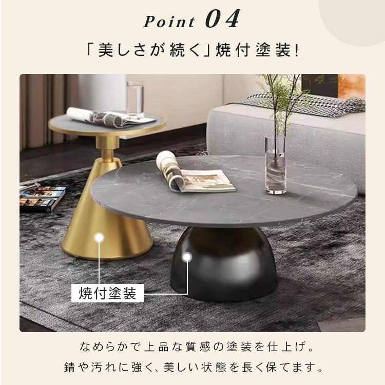 北欧ミニマル セラミック天板 ラウンドリビングテーブル 小スペース向け モダン＆ライトラグジュアリー 大理石調ソファサイドテーブル htt-3846