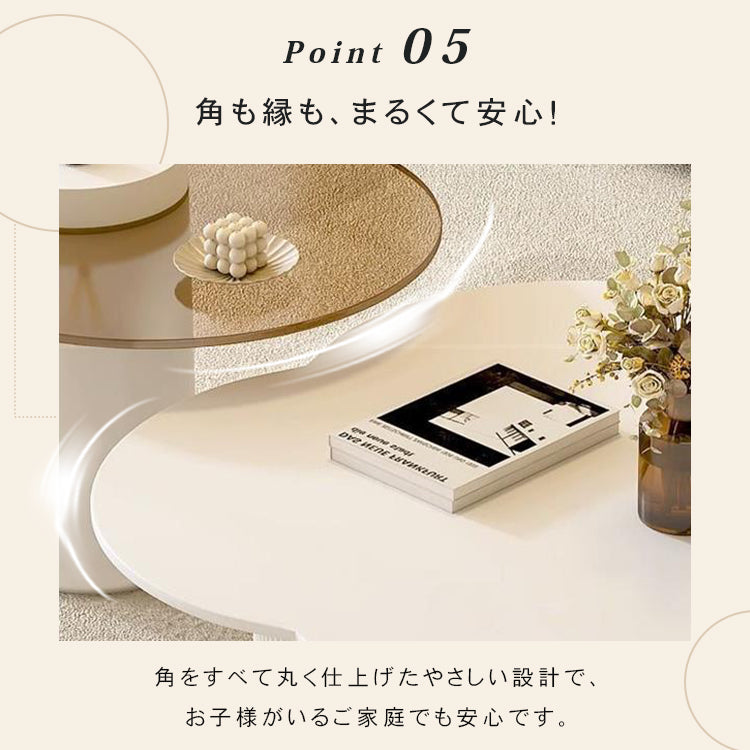 クリームスタイル セラミック天板 フラワー クローバー型 ラウンドリビングテーブル 小スペース向け モダン＆ライトラグジュアリー htt-3847