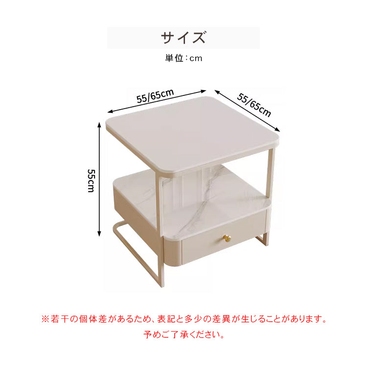 クリームスタイル ソファサイドテーブル セラミック天板 小型スクエア 北欧ミニマル ベッドサイド＆リビング用 ライトラグジュアリー感 htt-3849