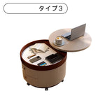 円形サイドテーブル｜キャスター付き 収納付き クリームカラー モダンデザイン リビング用 htt-6404