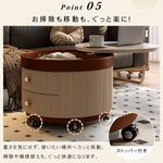 円形サイドテーブル｜キャスター付き 収納付き クリームカラー モダンデザイン リビング用 htt-6404