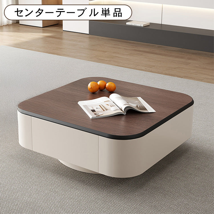 北欧風センターテーブルセット リビング向け 木目調×ホワイト 収納付きローテーブル＆サイドテーブル htyjj-5947