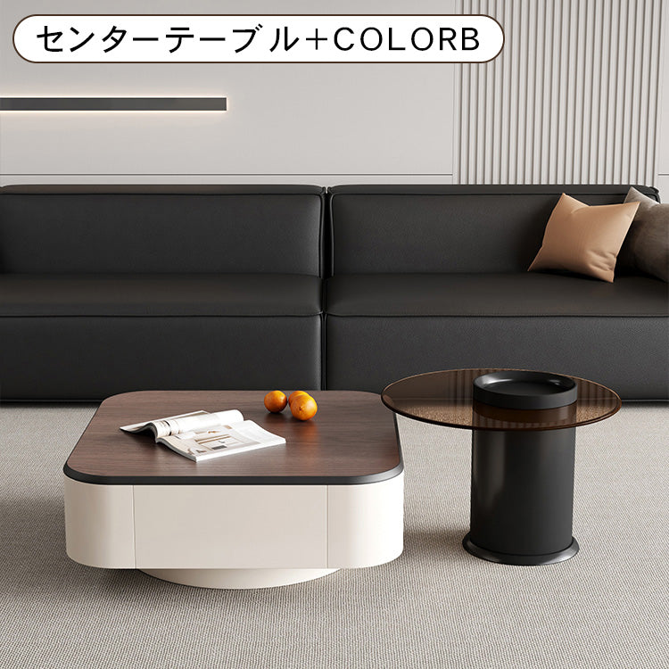 北欧風センターテーブルセット リビング向け 木目調×ホワイト 収納付きローテーブル＆サイドテーブル htyjj-5947