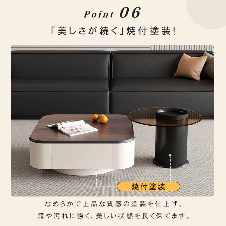 北欧風センターテーブルセット リビング向け 木目調×ホワイト 収納付きローテーブル＆サイドテーブル htyjj-5947