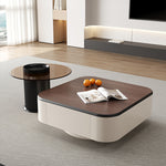 北欧風センターテーブルセット リビング向け 木目調×ホワイト 収納付きローテーブル＆サイドテーブル htyjj-5947