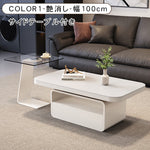 ホワイト×クリアガラス セラミック天板センターテーブルセットリビング向け モダンデザインのローテーブル＆サイドテーブル htyjj-5948-2