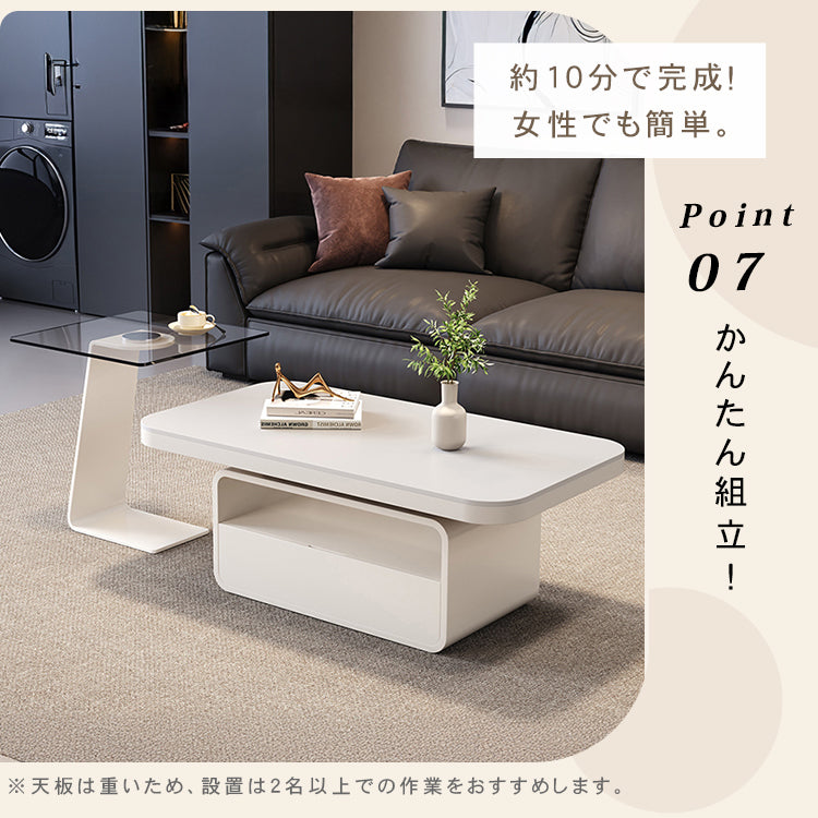 ホワイト×クリアガラス セラミック天板センターテーブルセットリビング向け モダンデザインのローテーブル＆サイドテーブル htyjj-5948-2