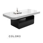 ホワイト×クリアガラス セラミック天板センターテーブルセット リビング向け モダンデザインのローテーブル＆サイドテーブル htyjj-5948-2