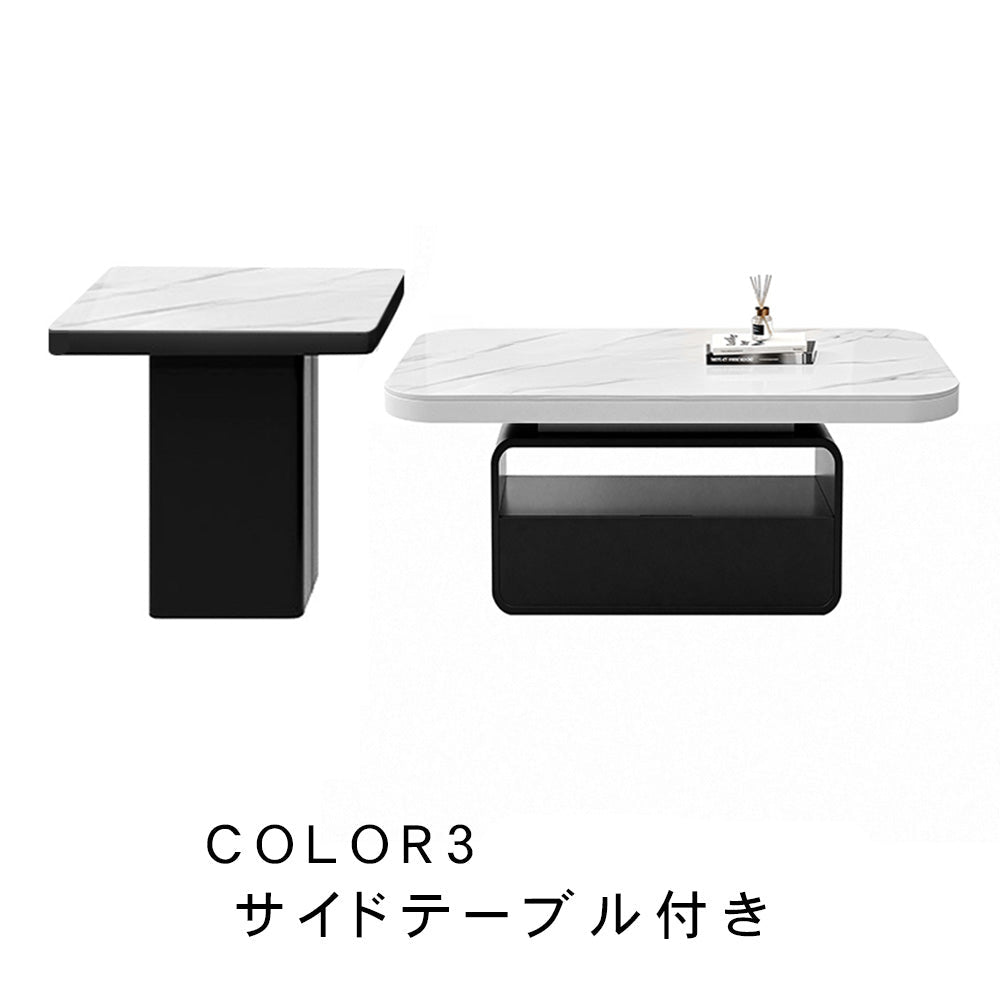 ホワイト×クリアガラス セラミック天板センターテーブルセット リビング向け モダンデザインのローテーブル＆サイドテーブル htyjj-5948-2