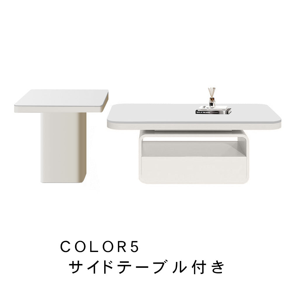 ホワイト×クリアガラス セラミック天板センターテーブルセット リビング向け モダンデザインのローテーブル＆サイドテーブル htyjj-5948-2