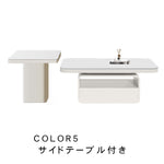 ホワイト×クリアガラス セラミック天板センターテーブルセット リビング向け モダンデザインのローテーブル＆サイドテーブル htyjj-5948-2