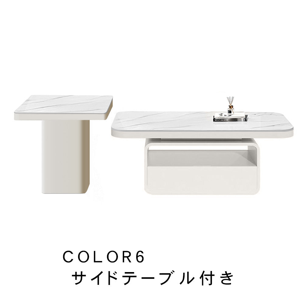 ホワイト×クリアガラス セラミック天板センターテーブルセット リビング向け モダンデザインのローテーブル＆サイドテーブル htyjj-5948-2