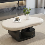 モダンデザイン センターテーブル リビング用有機フォルムのローテーブル 収納付きブラックベース htyjj-6569